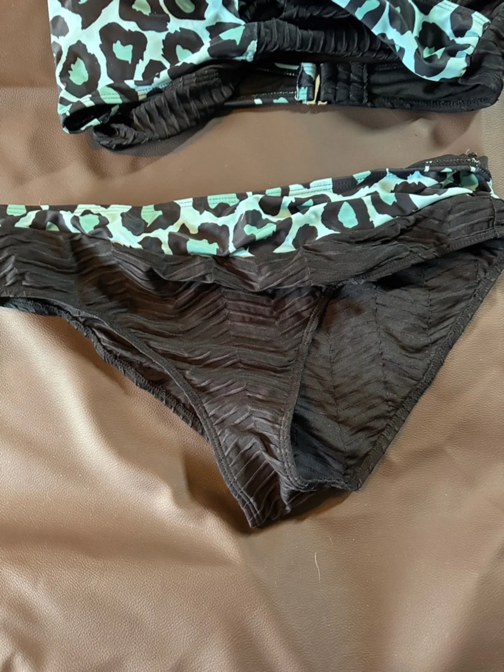 Black & Aqua Leopard Print Women's Bikini Set - Picture 3 of 5